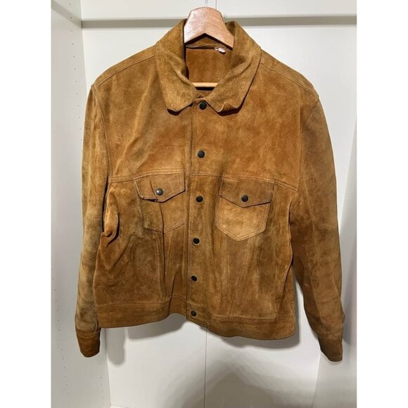 Men's Suede Leather Trucker Western Ranch Workwear Jacket S-M Tribal Design - Picture 2 of 9